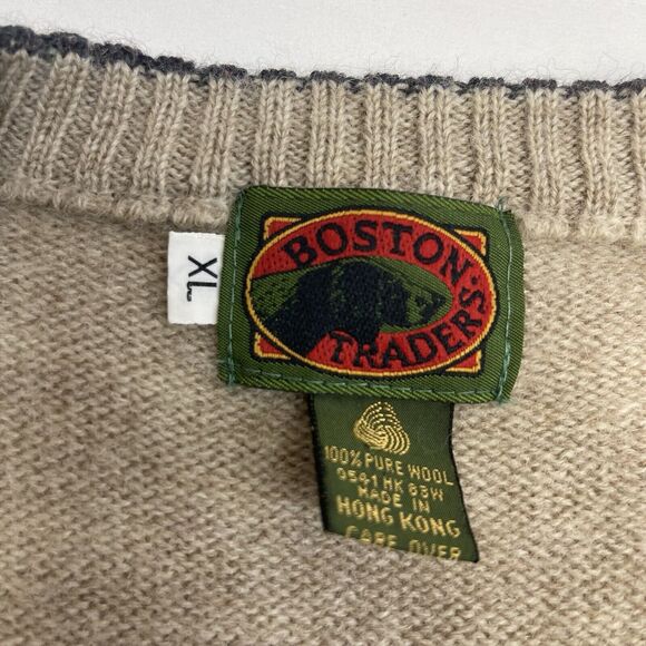 VTG Boston Trader Argyle Sweater Vest Men's XL Multicolor Wool Leather Buttons - Picture 3 of 9